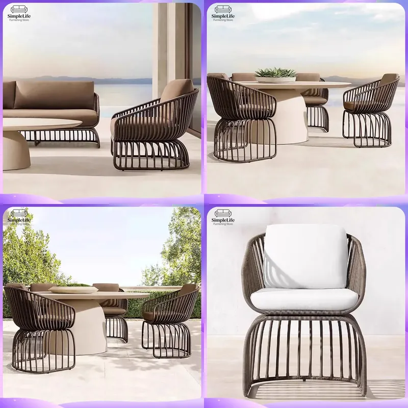 Rattan Lounge Set - 야외 라탄 소파 세트(커피 테이블 포함)