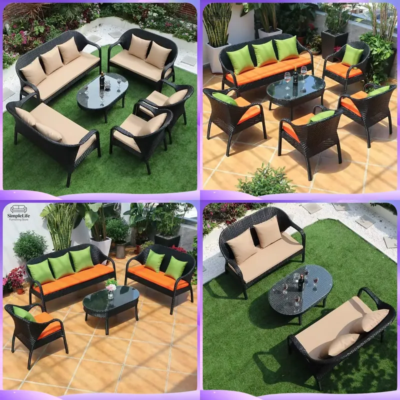 Rattan Lounge Set - 야외용 위커 소파 세트 (파티오, 정원,