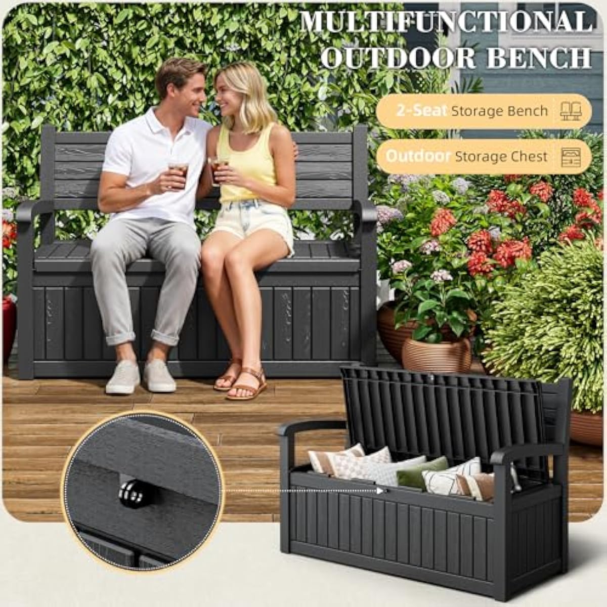 80갤런 야외용 수납 벤치 데크 박스 방수 레진, 잠금 - Outdoor Furniture Resin 리뷰 및 가격