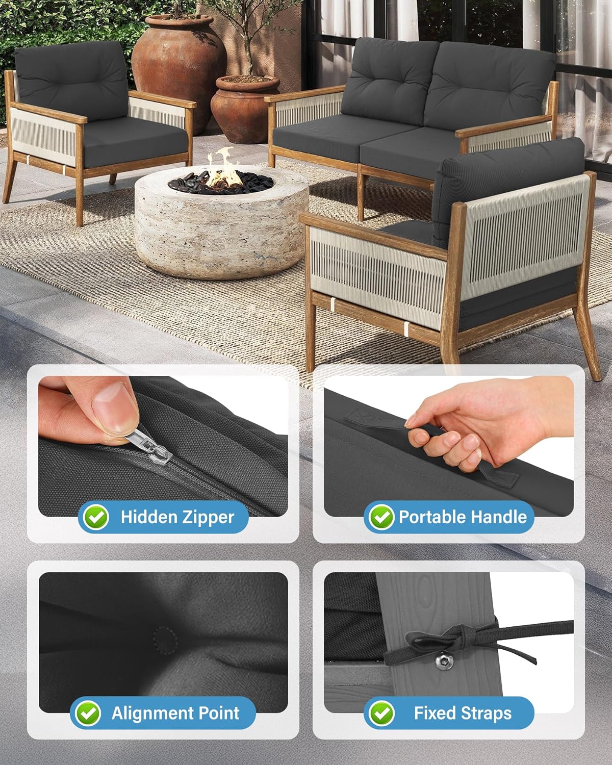야외용 파티오 가구 짙은 회색 쿠션 4개 세트, 방수, - Outdoor Furniture Cushions 24 X 24 리뷰 및 가격