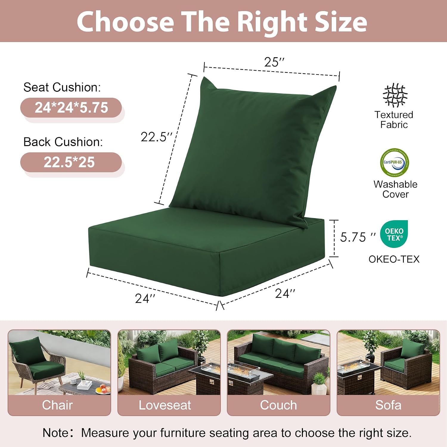 야외용 딥 시트 쿠션 세트, 24x24인치, 포레스트  - Outdoor Furniture Cushions 24 X 24 리뷰 및 가격