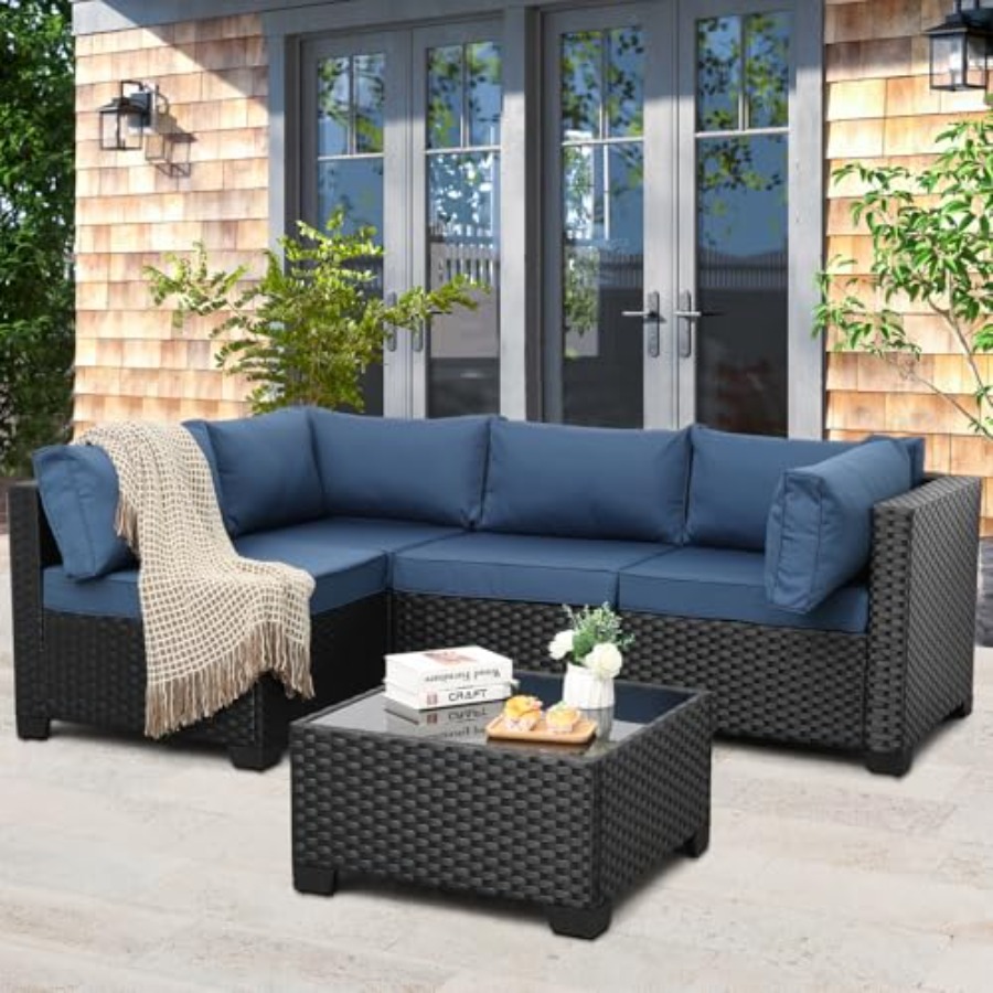 야외용 5피스 파티오 가구 세트, 블랙 라탄 대화용 소 - Outdoor Furniture Resin 리뷰 및 가격