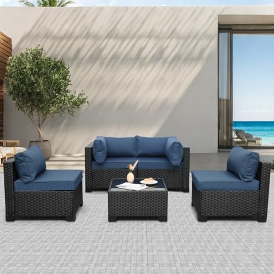 야외용 5피스 파티오 가구 세트, 블랙 라탄 대화용 소 - Outdoor Furniture Resin 리뷰 및 가격