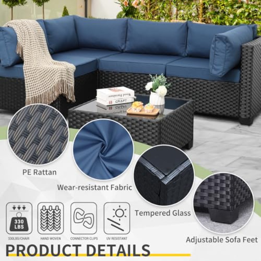 야외용 5피스 파티오 가구 세트, 블랙 라탄 대화용 소 - Outdoor Furniture Resin 리뷰 및 가격
