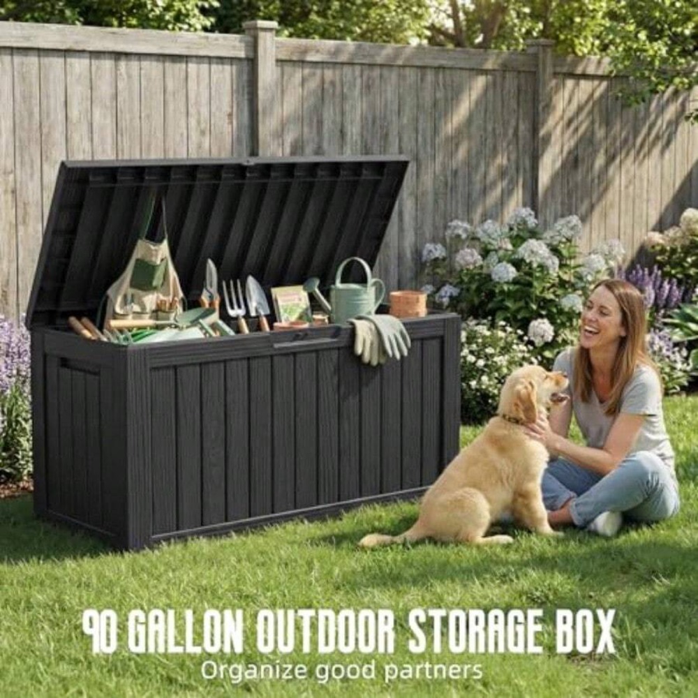 90갤런 야외 데크 박스 방수 잠금 가능 수납함 바퀴  - Outdoor Furniture Resin 리뷰 및 가격