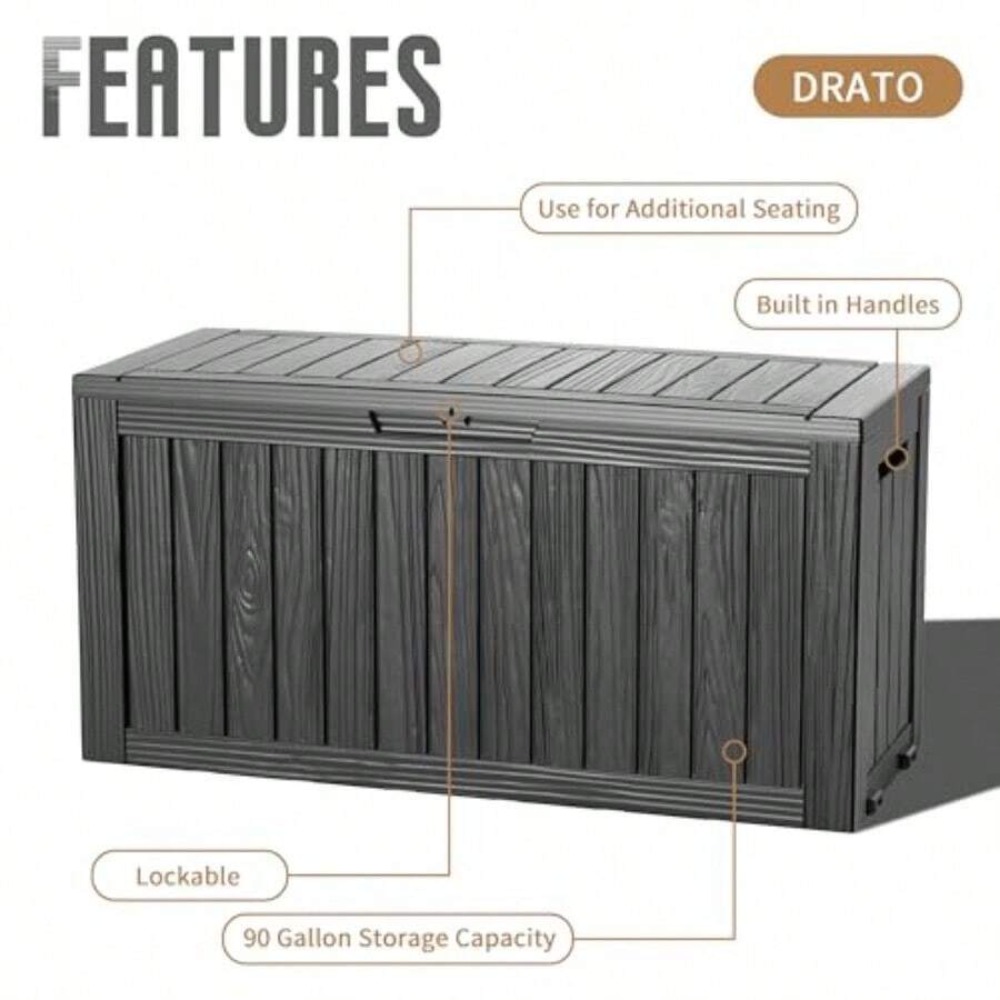 90갤런 야외 데크 박스 방수 잠금 가능 수납함 바퀴  - Outdoor Furniture Resin 리뷰 및 가격